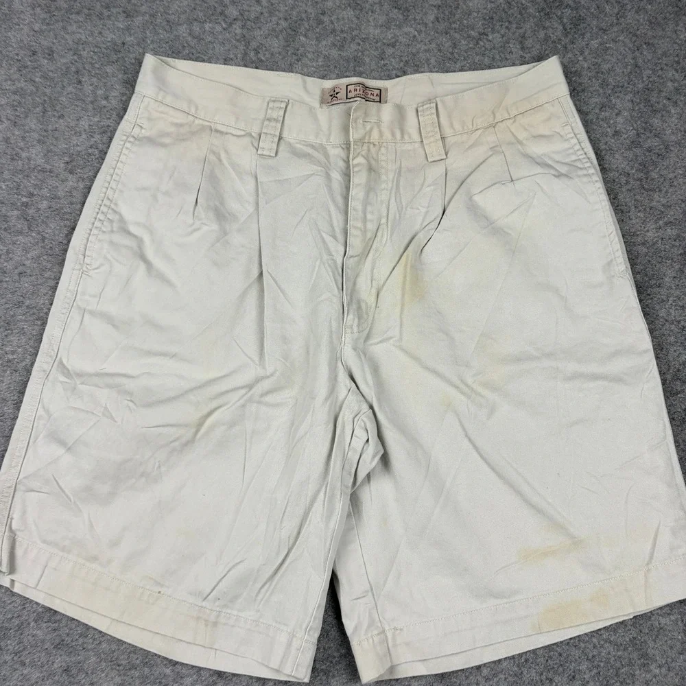 Arizona‎ Chino Shorts Mens 34 Beige Pleated Front Cotton Casual Summer Khaki Y2K